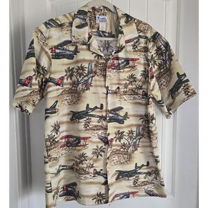 Vintage Hawaii Hawaiian Shirt Mens XL WW2 Airplanes Print Made In Hawaii Vacay